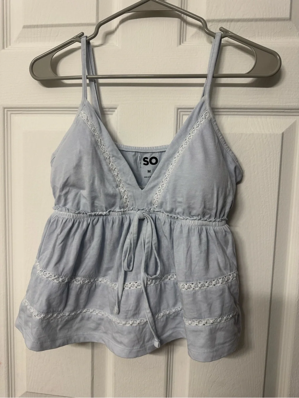 SO Pale Blue Lace-Trim Cami Babydoll Top